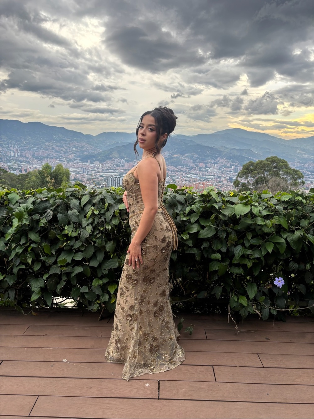 House of CB NAIMA OLIVE BRONZED HAND BEADED CORSET MAXI DRESS LIMITED EDITION